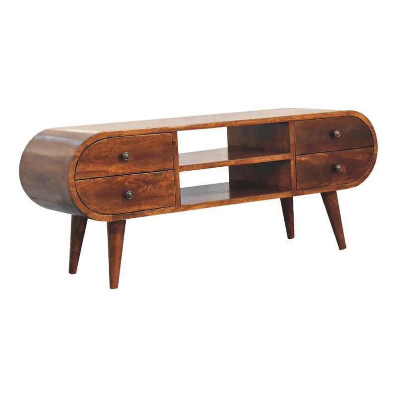 Artisan Furniture Chestnut Circular  Solid Wood Media Unit with 2 Open Slots 4 Drawer
