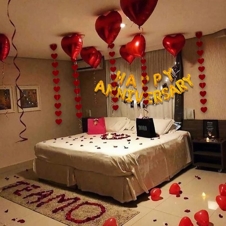 Anniversary  Day Decor,1113PCS Red Felt Garland Hanging String Hearts