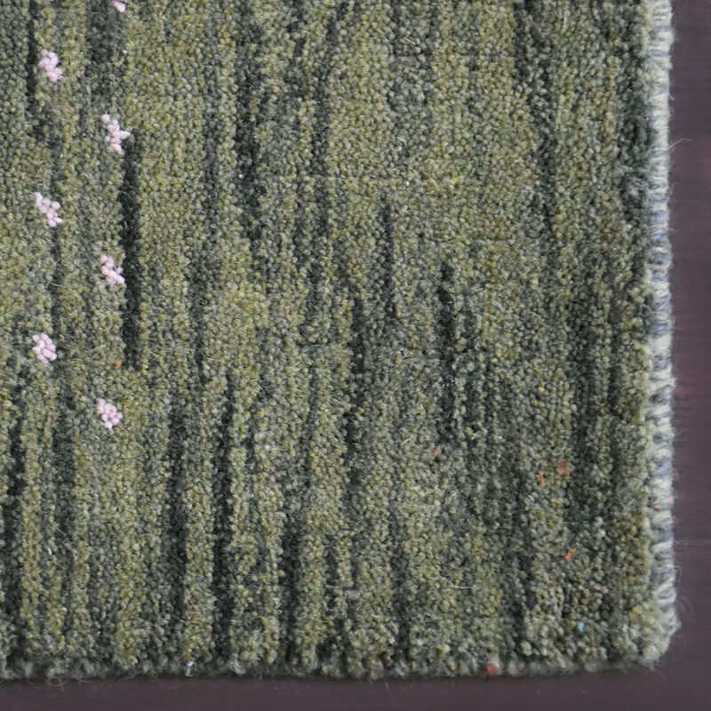 RUGSOTIC CARPETS HAND KNOTTED LOOM WOOL ECO-FRIENDLY AREA RUGS  - 2'6''x10', Runner, Green Color, Contemporary Modern Design, High Pile Thick Handmade Anti Skid Rugs for Living Room (L00515)