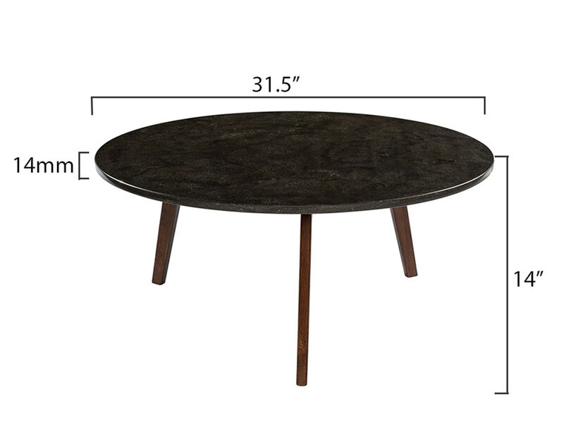 Stella 31" Round Italian Black Marble Coffee Table with Walnut Legs