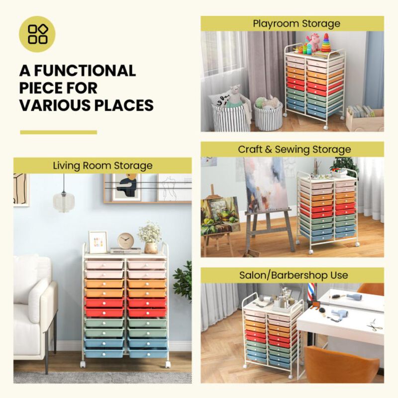 Hivvago 20 Drawers Rolling Storage Cart Studio Organizer