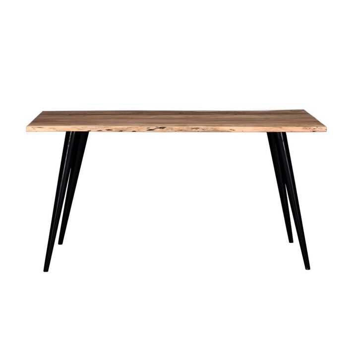 Sal 71 Inch Dining Table, Acacia Wood, Live Edges, Natural Brown, Black - Benzara