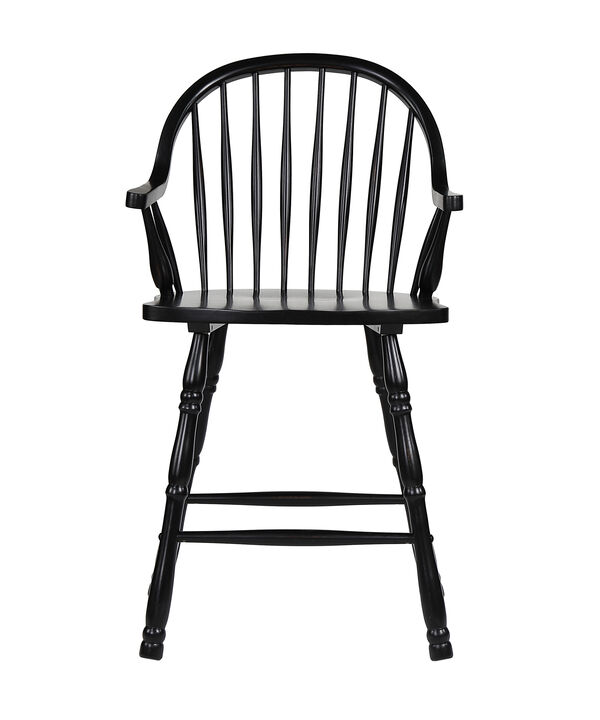 Black Cherry Selections 41 in. Antique Black with Cherry Rub High Curved Back Wood Frame 24 in. Bar Stool (Set of 2)