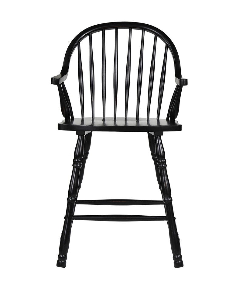 Black Cherry Selections 41 in. Antique Black with Cherry Rub High Curved Back Wood Frame 24 in. Bar Stool (Set of 2)