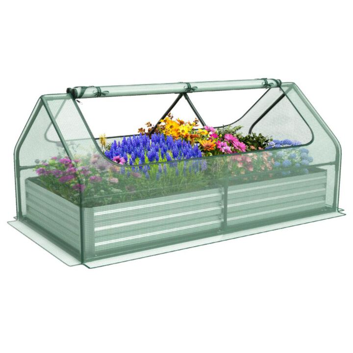 Hivvago 6 x 3 x 3 Feet Galvanized Raised Garden Bed with Greenhouse