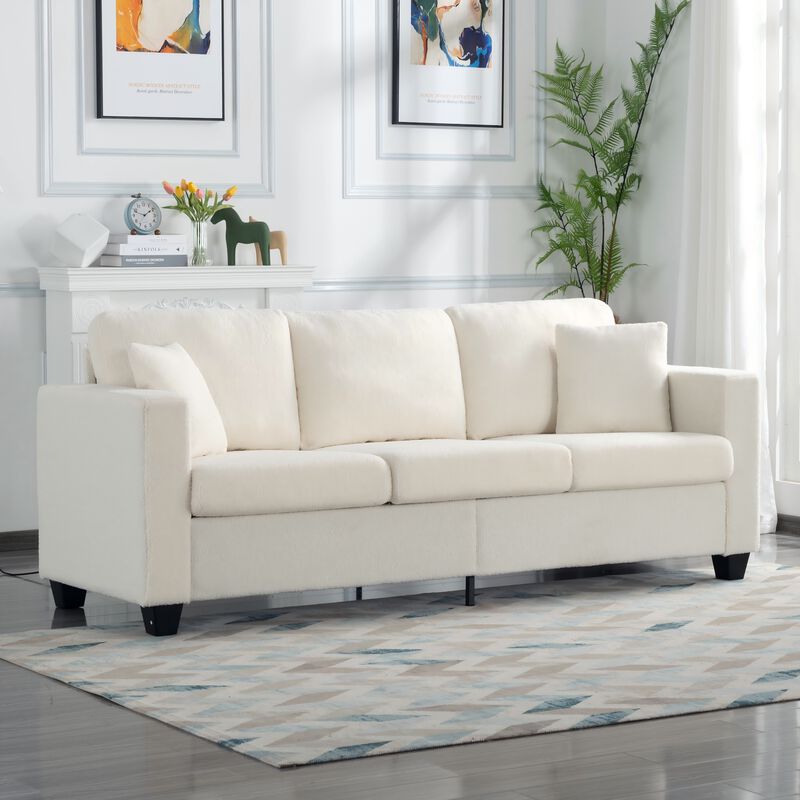 86.6 in. W Square Arm Teddy Velvet Modern Straight Sofa