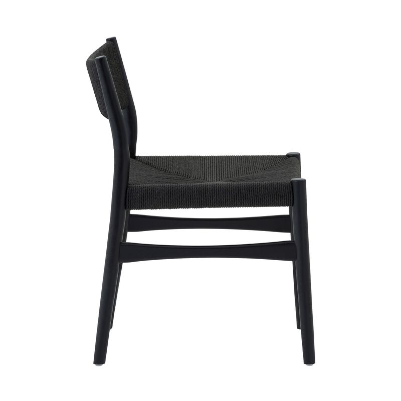 Rie Dining Side Chair Set of 2, Danish Inspired Panel Backrest, Black Woven - Benzara