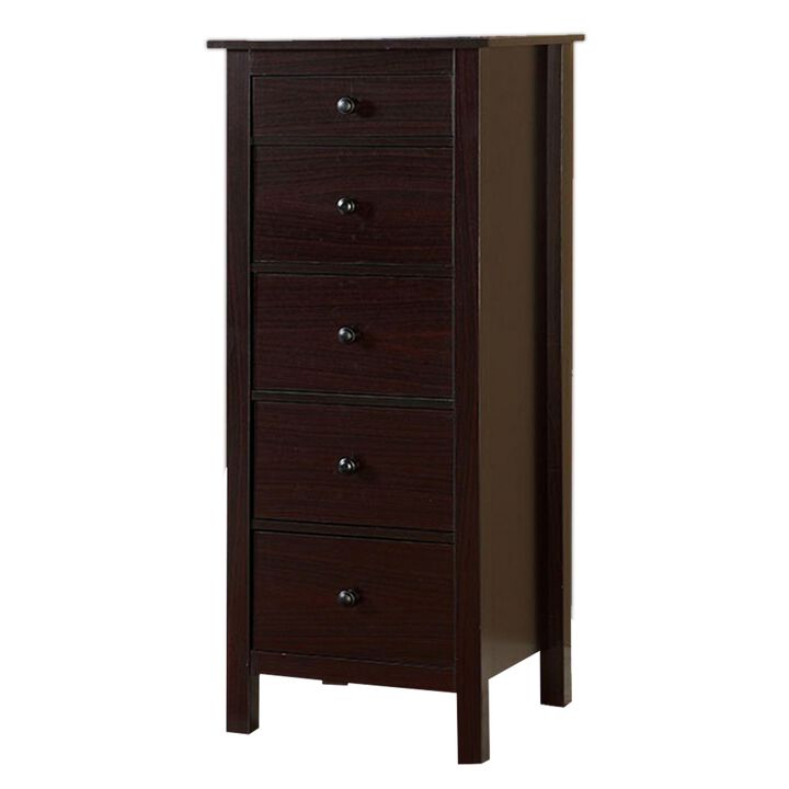 Contemporary Style 5 Drawer Wooden Chest with Straight Legs, Brown-Benzara
