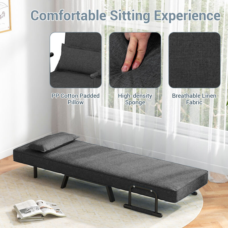 Folding 6 Position Convertible Sleeper Bed Armchair Lounge Couch with Pillow