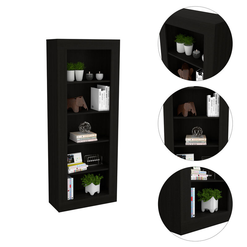 DEPOT E-SHOP Poros Bookcase with Vertical Design and 5 Storage Shelves, Black