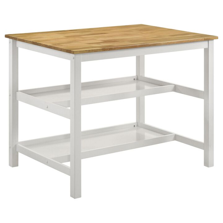 Kiyana Counter Height Table, 2 Shelves, 43 Inch Brown Hardwood, White - Benzara