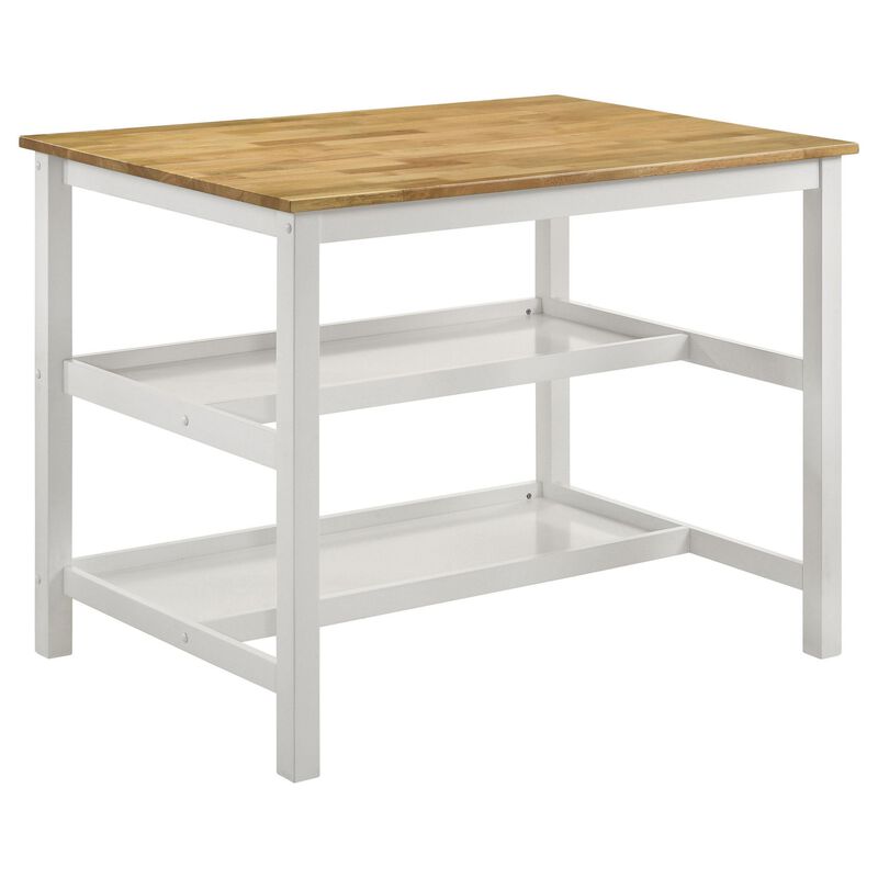 Kiyana Counter Height Table, 2 Shelves, 43 Inch Brown Hardwood, White - Benzara