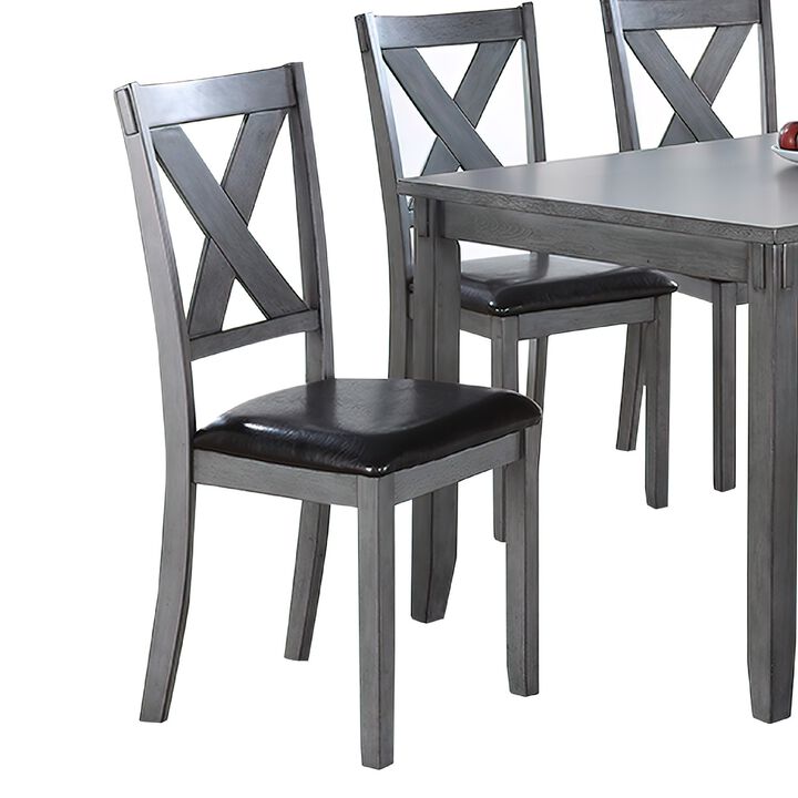 Modern 6 Piece Dining Set with Table, 4 Chairs and Bench, Gray Faux Leather - Benzara