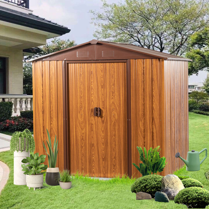 6x6 Metal Storage Shed with Wood Grain Horizontal Siding