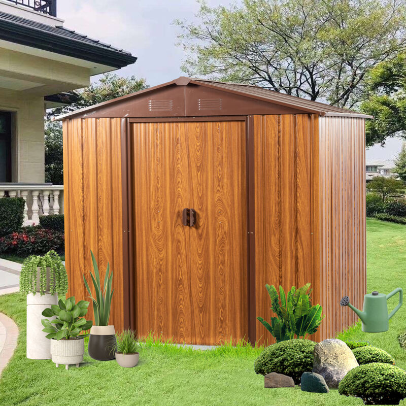 6x6 Metal Storage Shed with Wood Grain Horizontal Siding