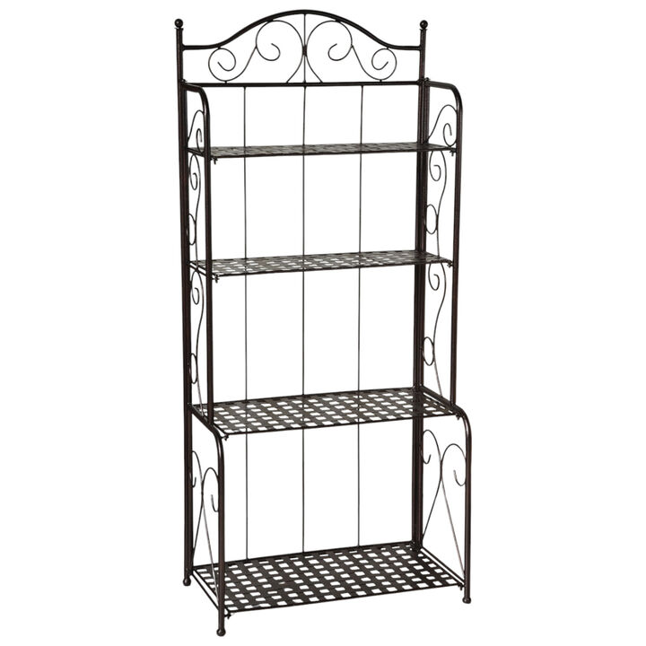 IIndoor/Outdoor Folding Metal Baker’s Rack – 4-Tier Lattice Shelves in Iron for Garden or Kitchen Storage