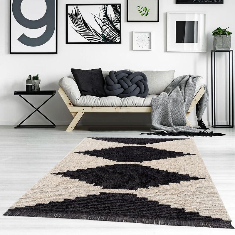 Black and Ivory Modern Area Rug, Black/Ivory, Belen Kox