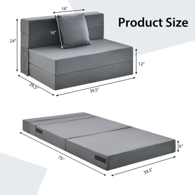 Hivvago 6 Inch Tri-fold Sofa Bed Folding Mattress with Pillow