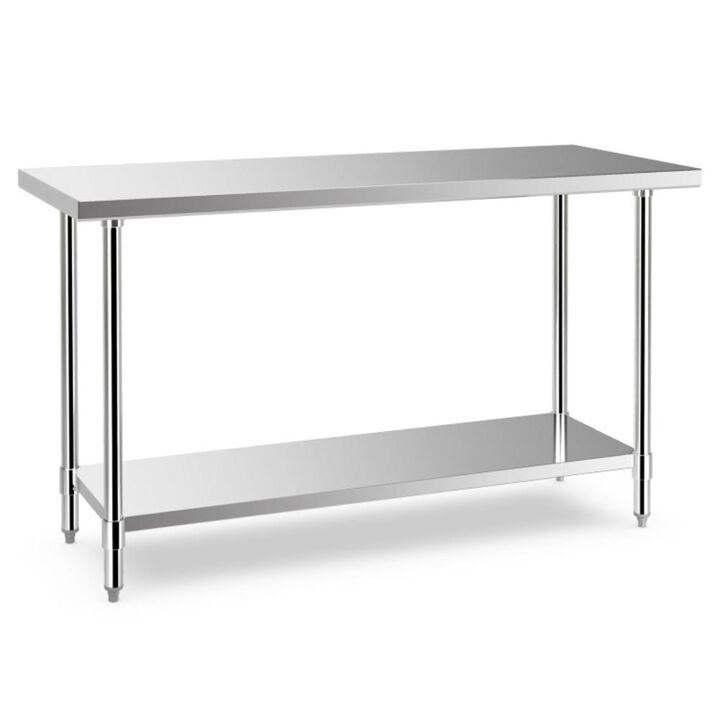 Hivvago 24 x 60 Inches Stainless Steel Kitchen Prep Work Table with Adjustable Undershelf