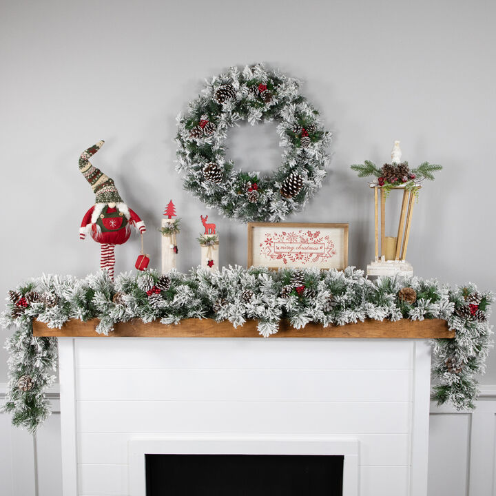 Heavily Flocked Pine Artificial Christmas Wreath  24-Inch  Unlit