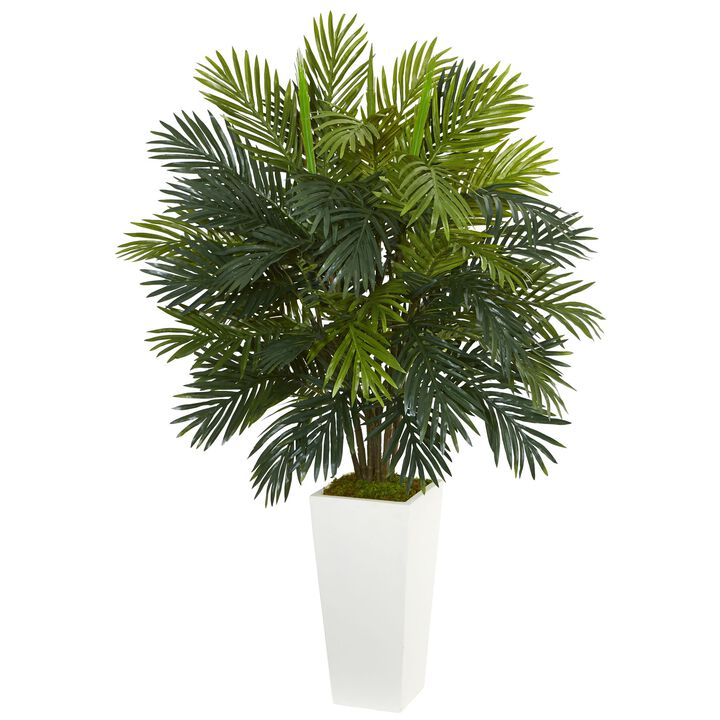 Hivvago Areca Palm Artificial Plant in White Tower Planter