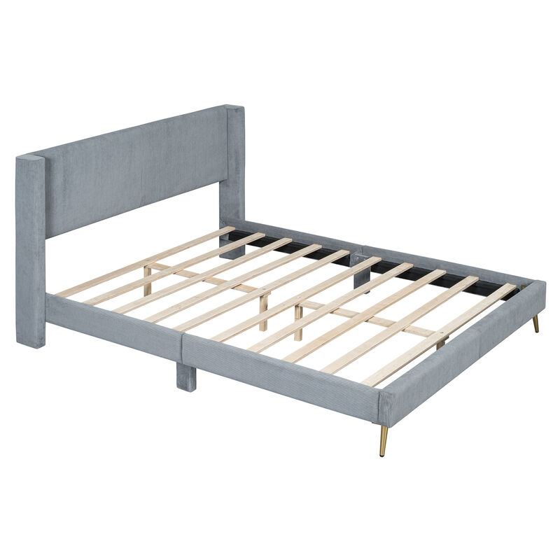 Merax Corduroy Platform Bed with Metal Legs