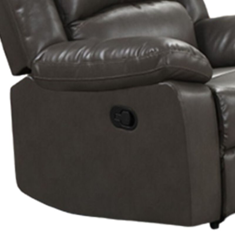 Lizzy Manual Glider Recliner Chair, Pillow Arms, Solid Wood, Gray Leather