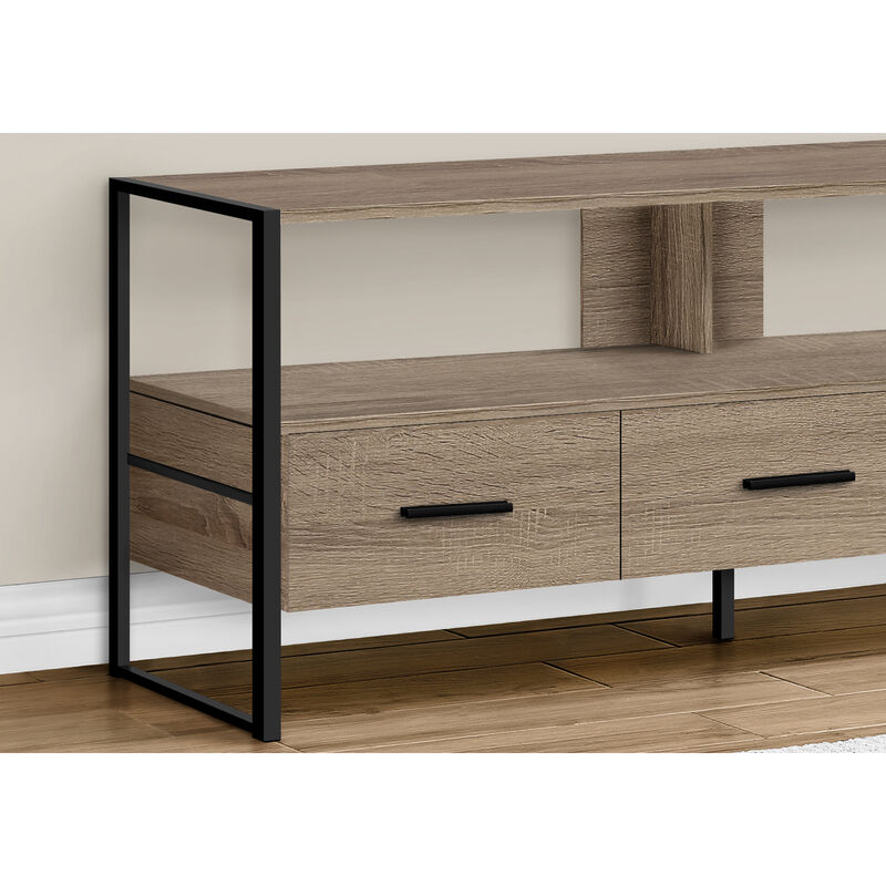 Monarch Specialties I 2618 Tv Stand, 48 Inch, Console, Media Entertainment Center, Storage Drawers, Living Room, Bedroom, Laminate, Metal, Brown, Black, Contemporary, Modern