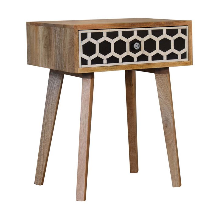 Solid Wood Bone Inlay Nightstand 1 Drawer  with Tapered Legs