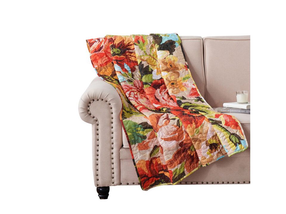 Dahl 50 x 60 Quilted Floral Throw Blanket with Polyester Fill, Multicolor - Benzara