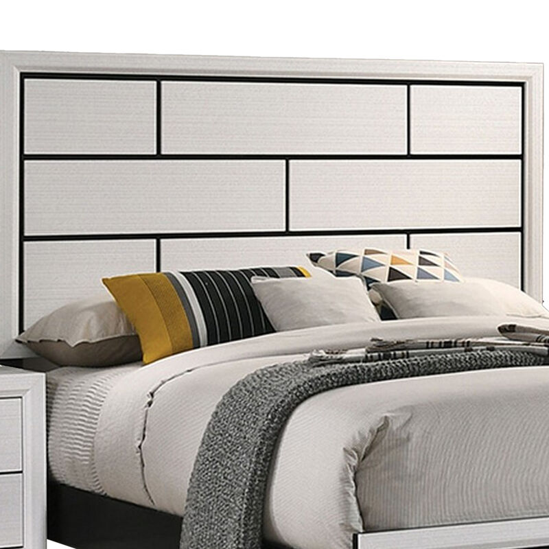 Erica King Size Bed, White and Black Wood Finish, Panel Style Headboard