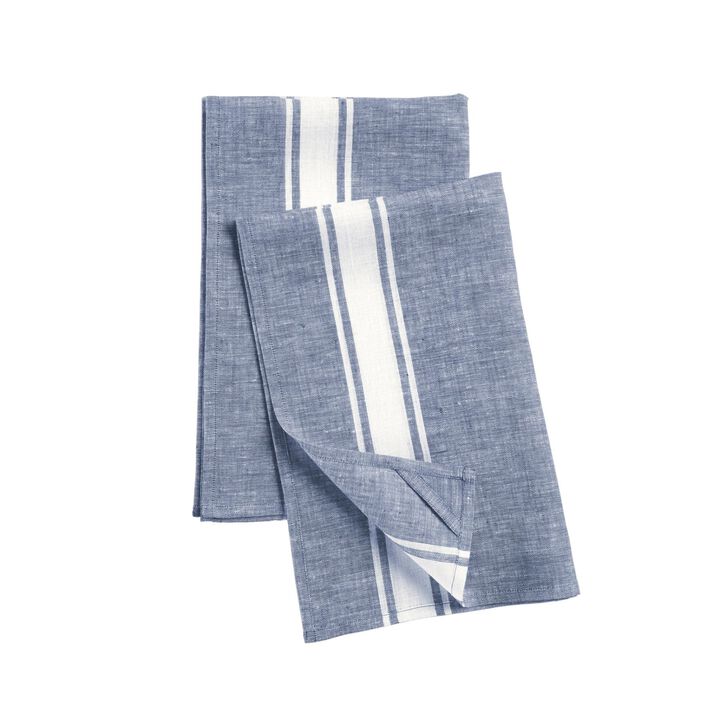 Solino Home 100% Pure Linen Kitchen Towels Set of 2 - 17 x 26 Inch | Farmhouse Stripe