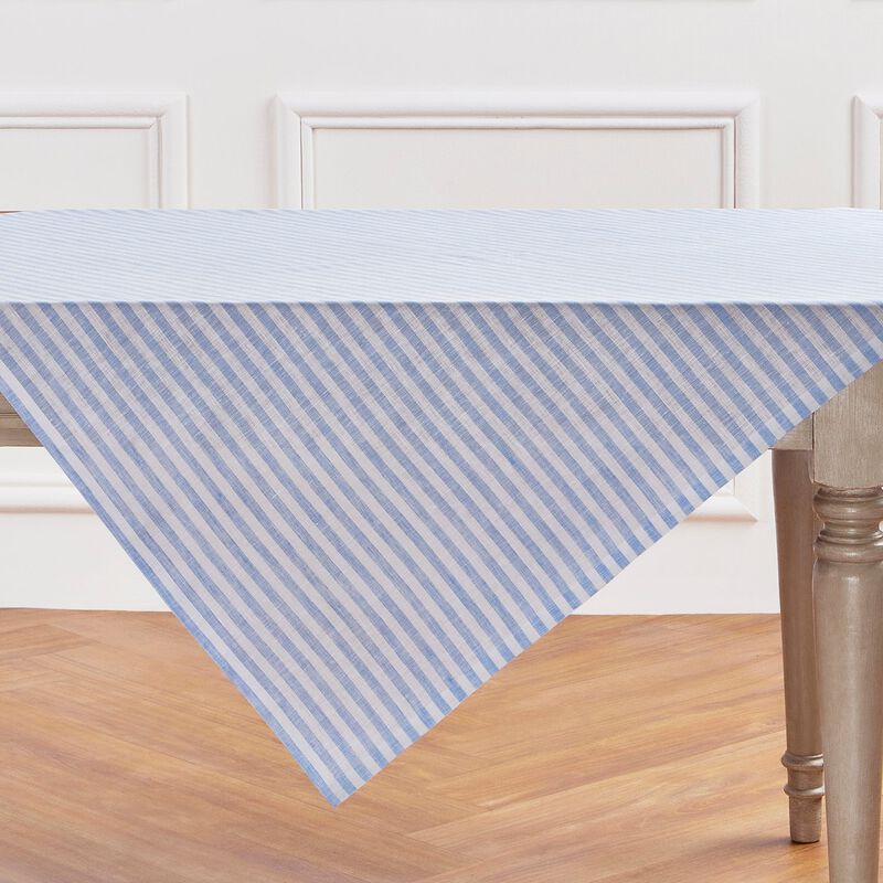 Solino Home 100% Pure Linen Table Throw 52 x 52 Inch | Amalfi Stripe