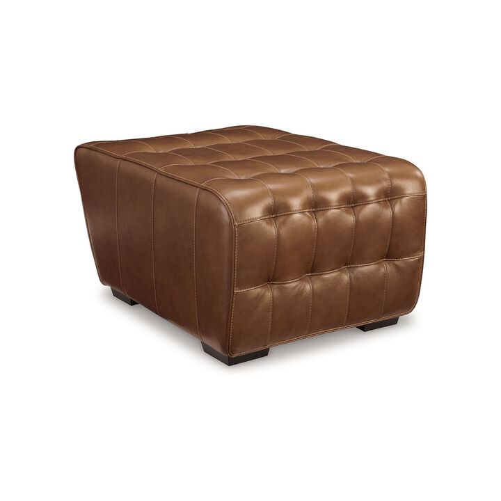 Tempi Oversized Accent Ottoman, Tufted Chocolate Brown Leather 38 Inch - Benzara