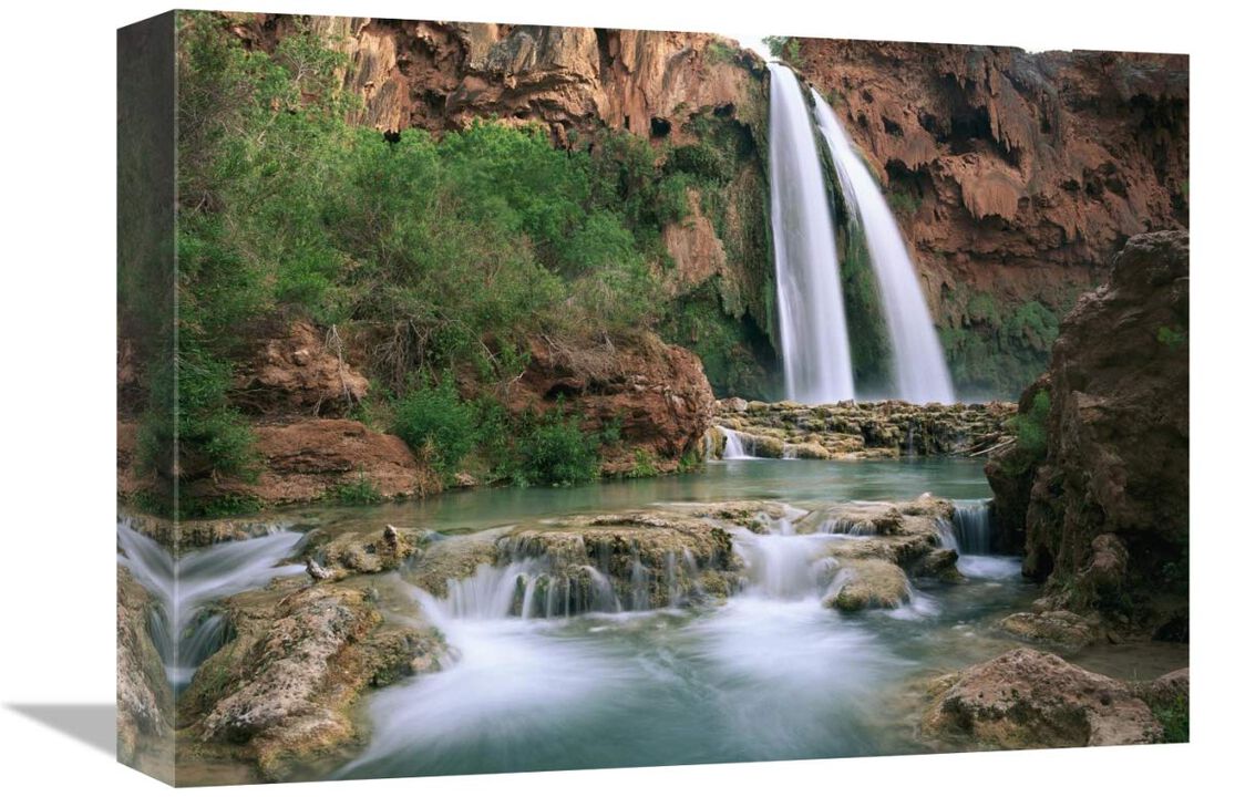 Havasu Creek, lined with Cottonwood trees, Havasu Falls, Grand Canyon, Arizona-Canvas Art-16x12