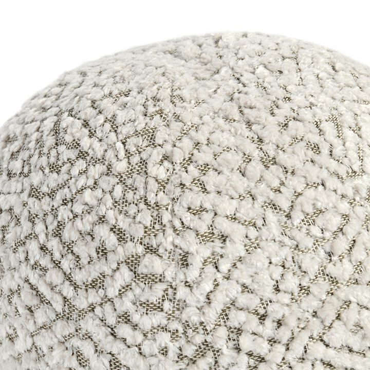 Rias Throw Pillow, Pierced Design, Round 12 Inch Ivory Cotton Linen - Benzara