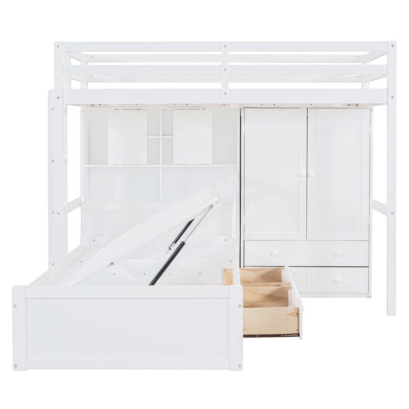 Merax Twin Bunk Bed with Wardrobe and Hydraulic Bed