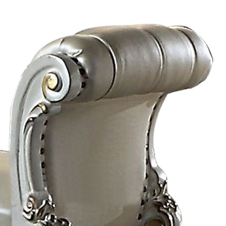 Jess 25 Inch Vanity Chair, Vegan Faux Leather, Rolled Back, Queen Anne Legs - Benzara