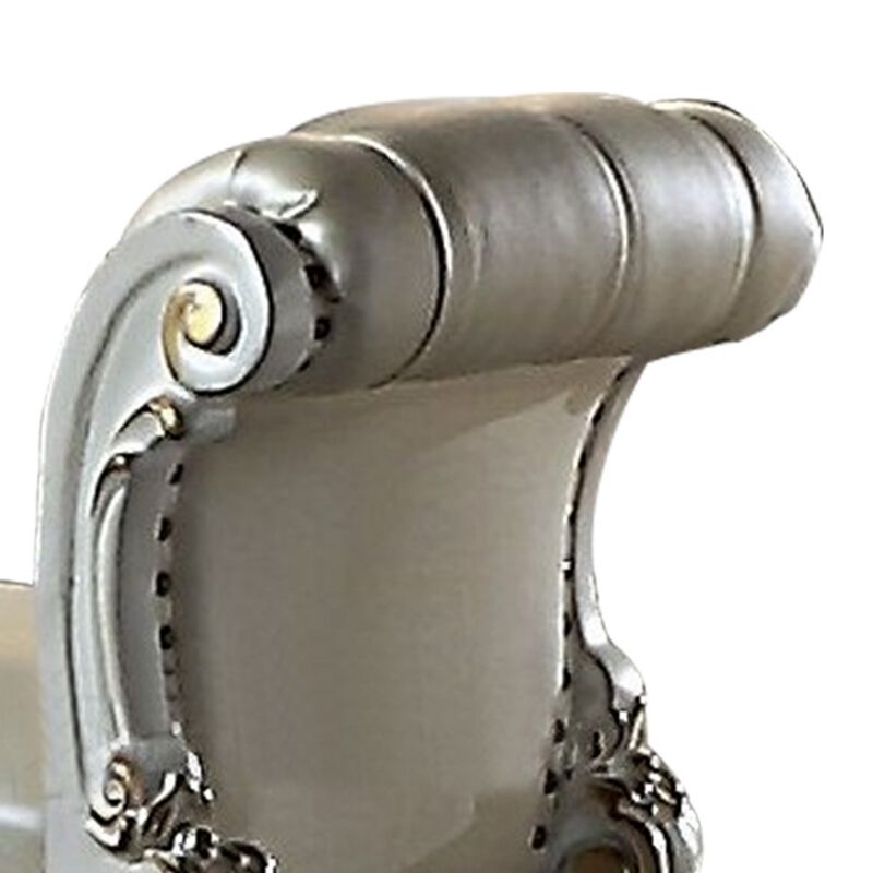 Jess 25 Inch Vanity Chair, Vegan Faux Leather, Rolled Back, Queen Anne Legs - Benzara