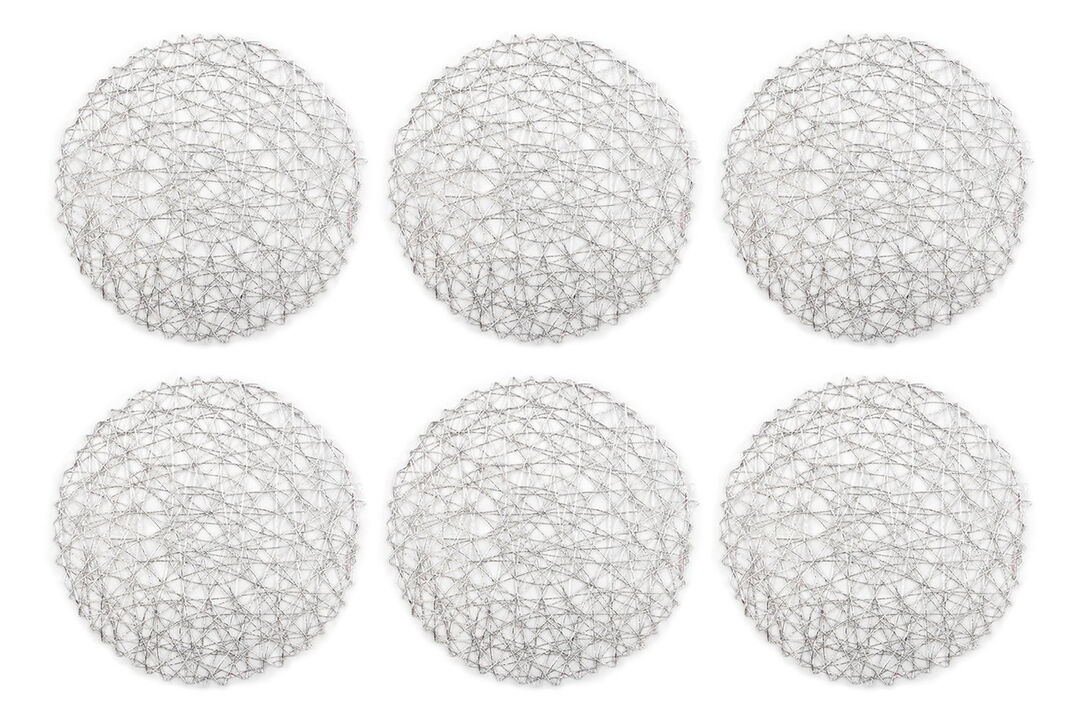 Set of 6 Silver Colored Woven Paper Round Placemats 15"