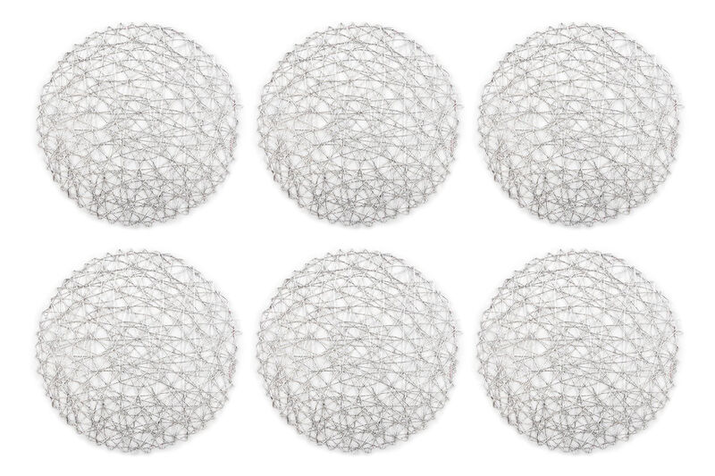 Set of 6 Silver Colored Woven Paper Round Placemats 15"