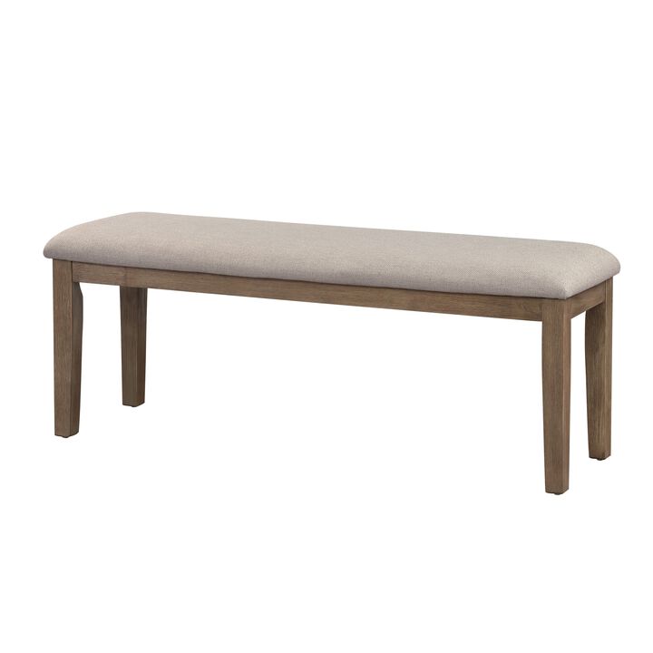 Rectangular Style Wooden Bench with Fabric Upholstered Seat,Brown and Beige - Benzara