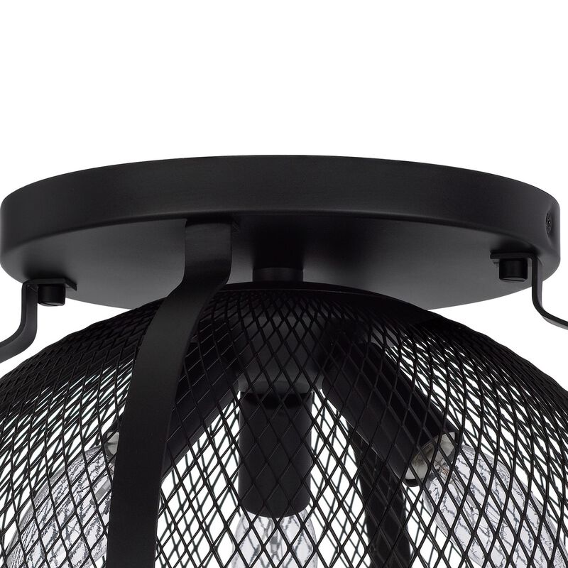 Monty 16 Inch Semi Flush Ceiling Mount Light Fixture, Black Mesh Shade - Benzara