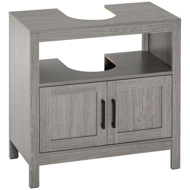 Gray Bathroom Storage Cabinet with 2 Doors & Shelf