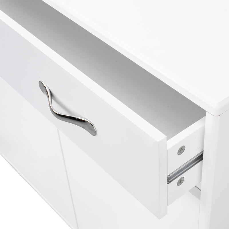 Server with 2 Door Storage and 1 Drawer, White - Benzara