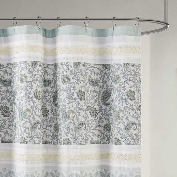 Gracie Mills Singleton Lace Trimmed Paisley Cotton Shower Curtain