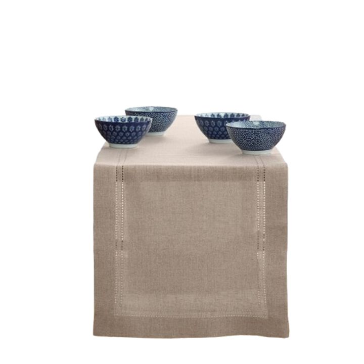 Solino Home 100% Pure Linen Table Runner | Linen Double Hemstitch