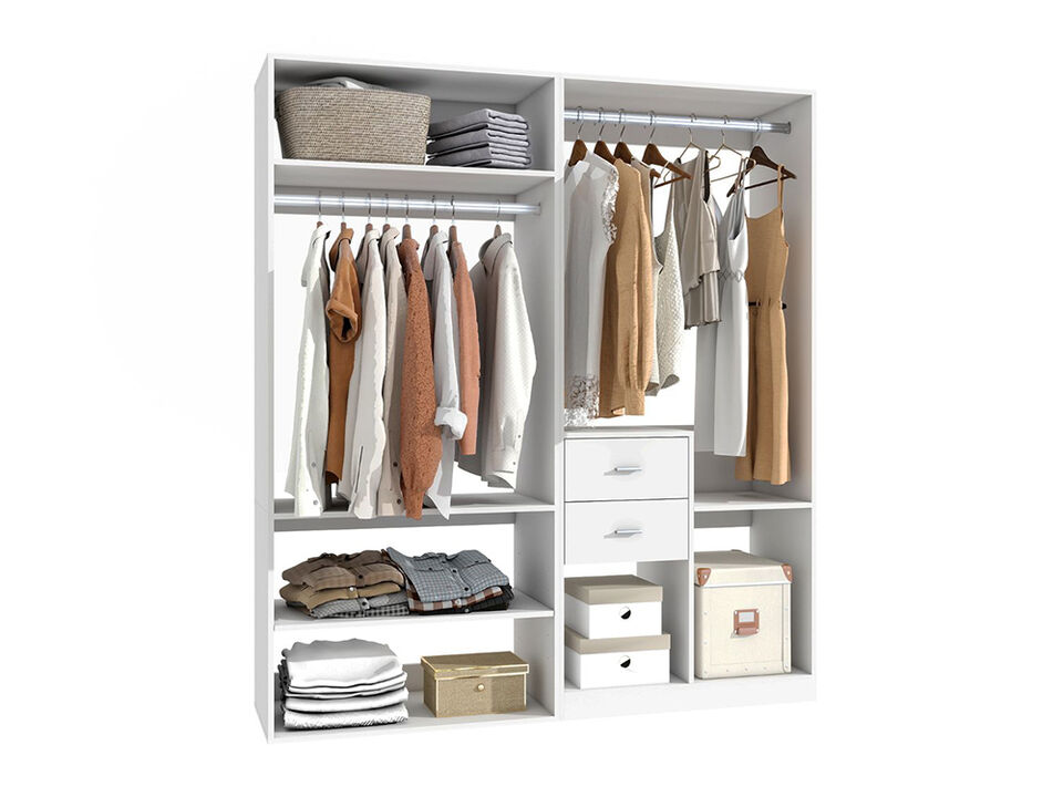 Walk in Closet with 2 Hanging Rod,Closet System with 2 Drawers