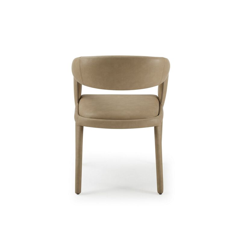 Cid Taya 24 Inch Dining Chair, Carved Back, Tapered Legs, Tan Faux Leather - Benzara