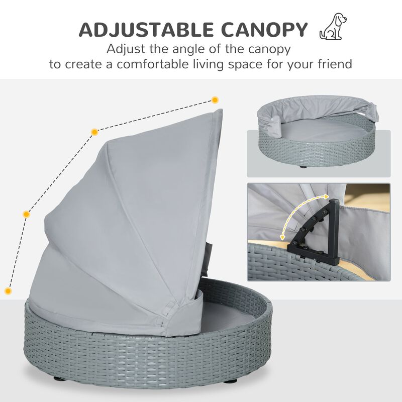 Grey Pet Retreat: Wicker Dog Cave Bed with Canopy for Indoor/Outdoor